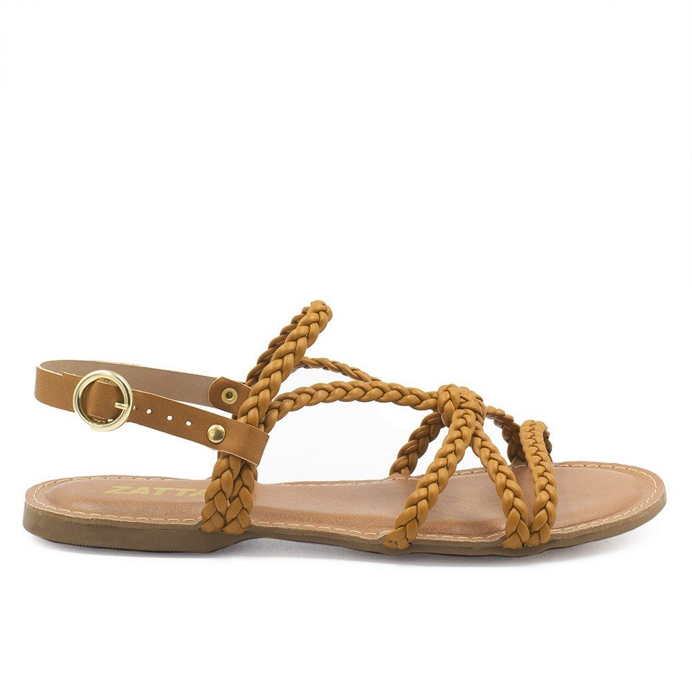 Sandália Rasteira Zatta Tiras Trançadas Babi Caramelo Marrom 3