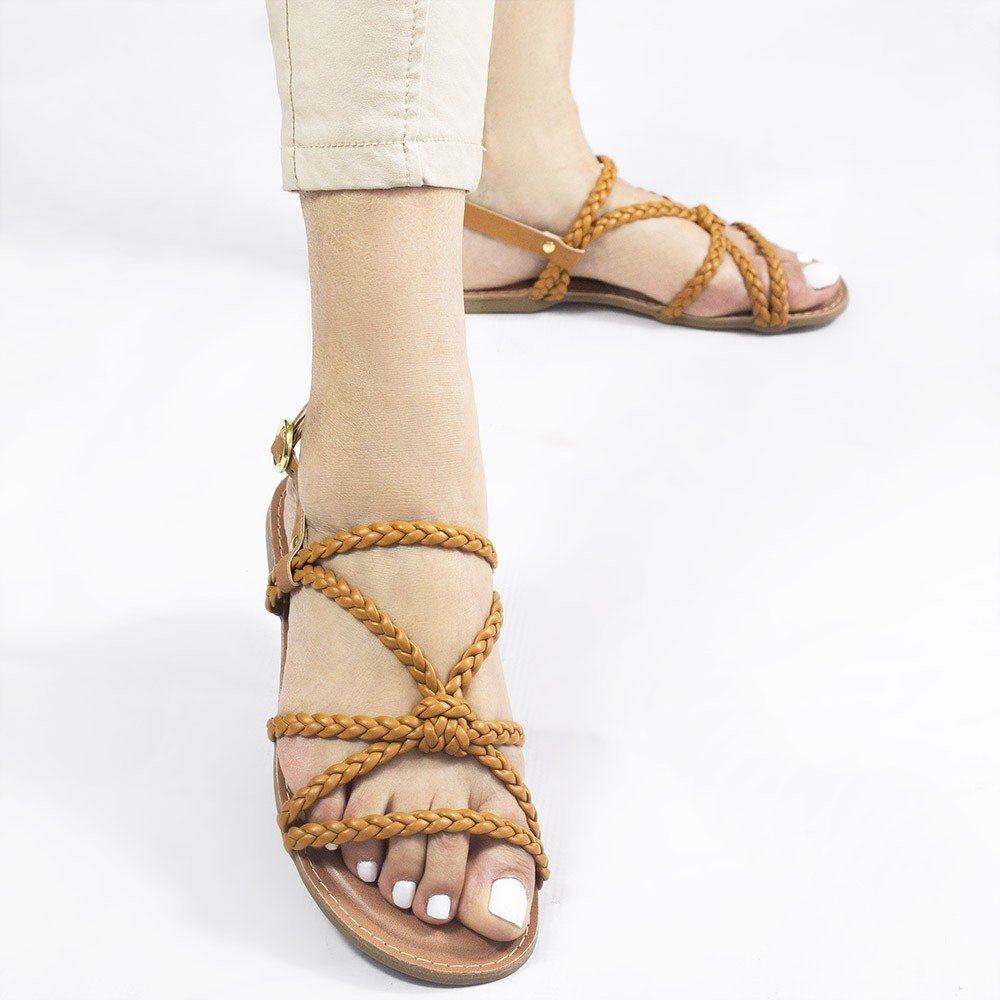 Sandália Rasteira Zatta Tiras Trançadas Babi Caramelo Marrom 8