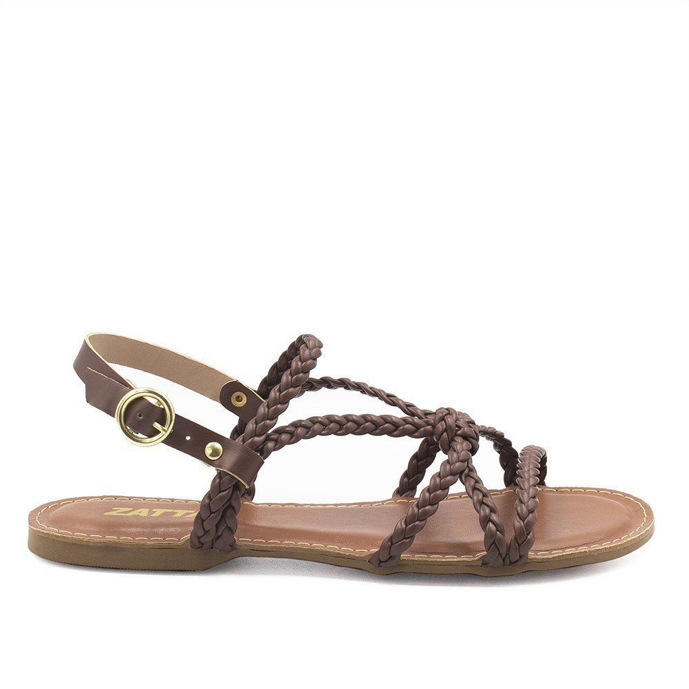 Sandália Rasteira Zatta Tiras Trançadas Babi Marrom Marrom 3