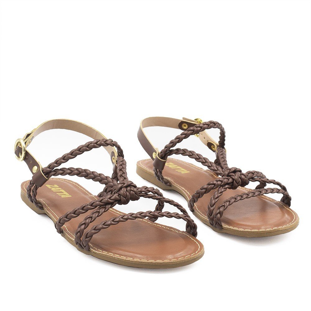 Sandália Rasteira Zatta Tiras Trançadas Babi Marrom Marrom 6