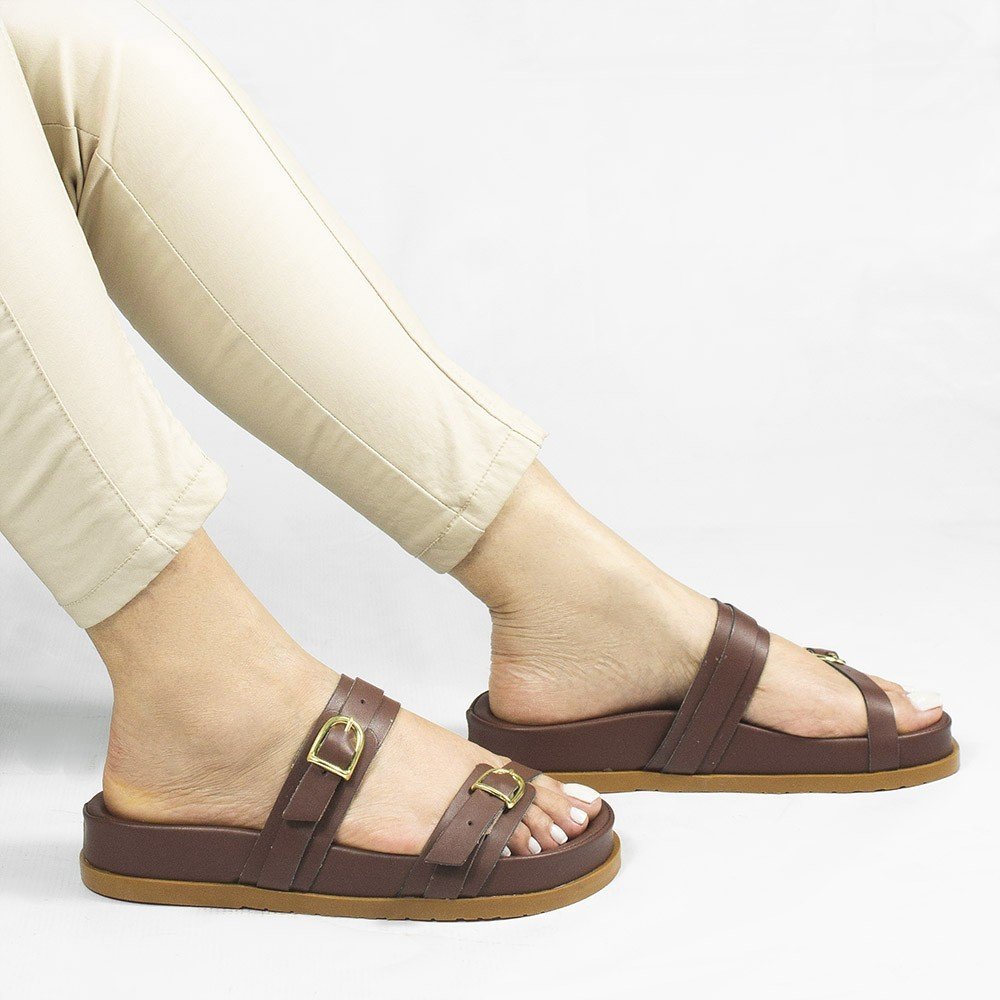 Papete  Zatta Anatômica Duas Tiras Fivela Odete Marrom Marrom 2