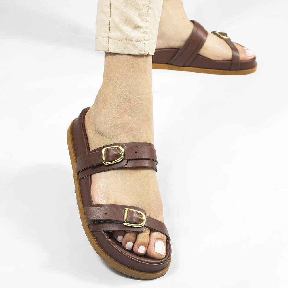 Papete  Zatta Anatômica Duas Tiras Fivela Odete Marrom Marrom 4