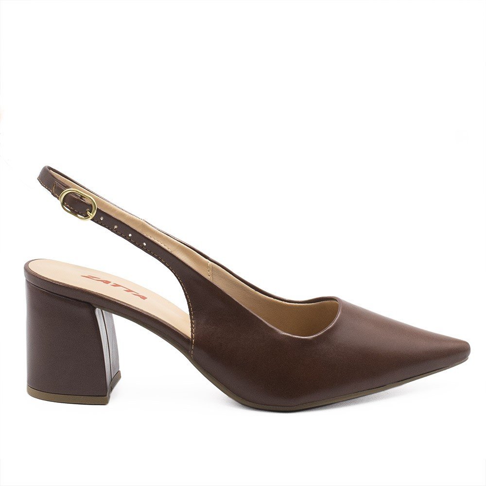 Scarpin Zatta Slingback Salto Bloco Aline Marrom