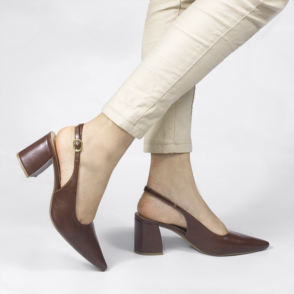 Scarpin Zatta Slingback Salto Bloco Aline Marrom Marrom 2