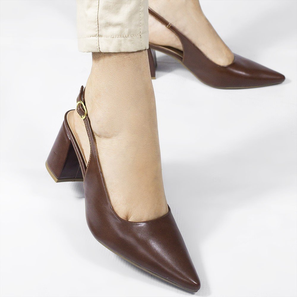 Scarpin Zatta Slingback Salto Bloco Aline Marrom Marrom 4