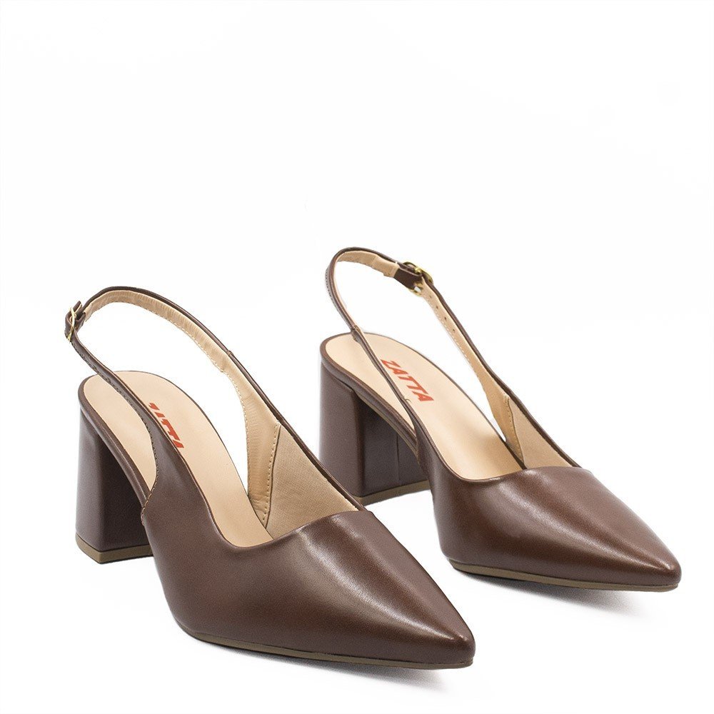 Scarpin Zatta Slingback Salto Bloco Aline Marrom Preto 3