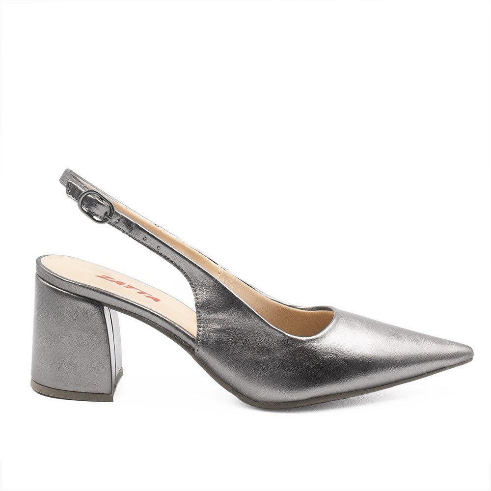 Scarpin Zatta Slingback Salto Bloco Aline Prata Velho
