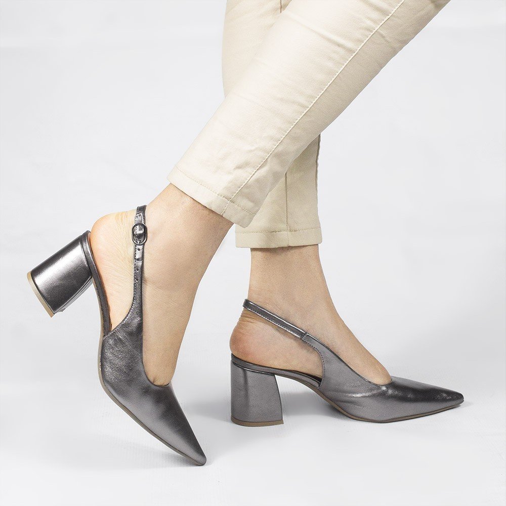 Scarpin Zatta Slingback Salto Bloco Aline Prata Velho Prata 2