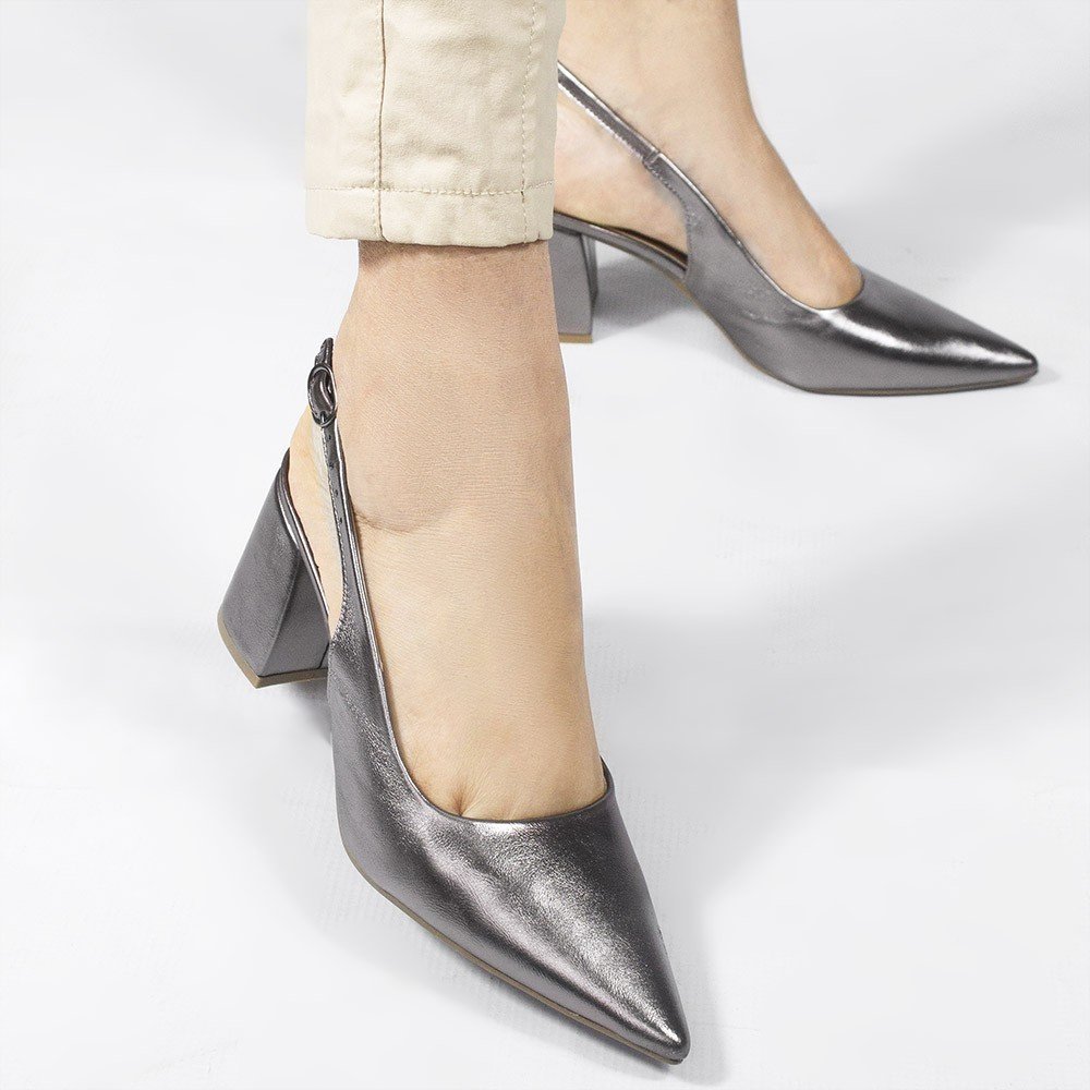 Scarpin Zatta Slingback Salto Bloco Aline Prata Velho Prata 4