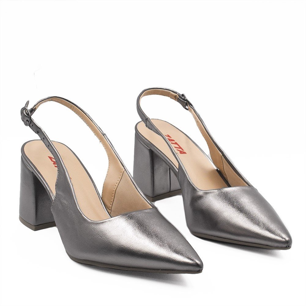 Scarpin Zatta Slingback Salto Bloco Aline Prata Velho Prata 5