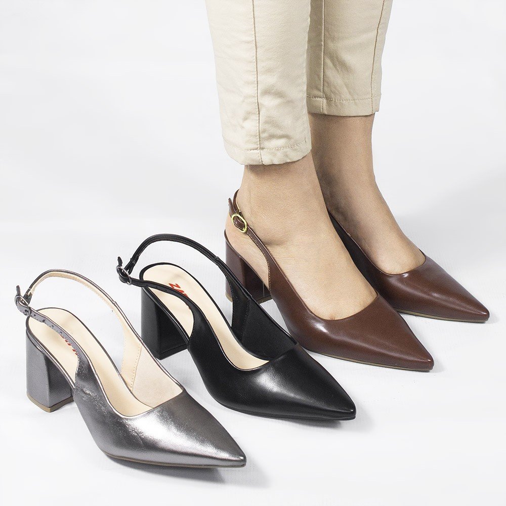 Scarpin Zatta Slingback Salto Bloco Aline Preto Preto 6