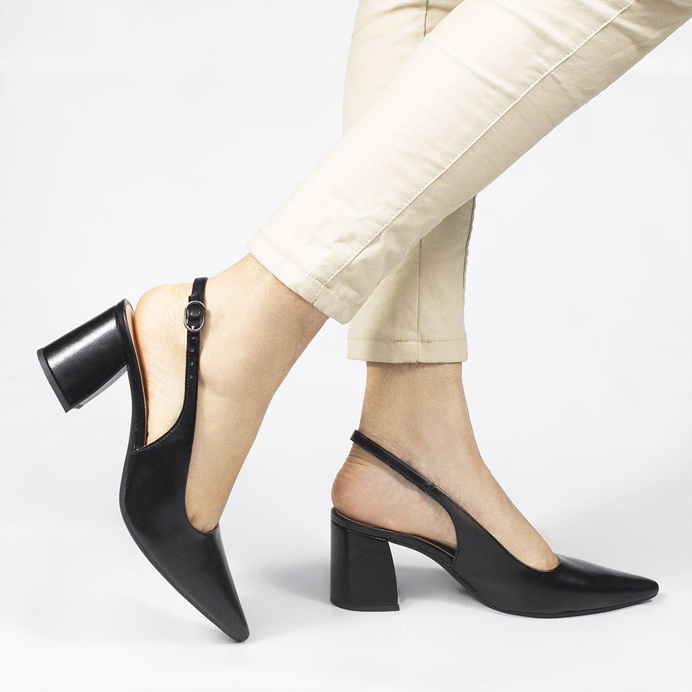 Scarpin Zatta Slingback Salto Bloco Aline Preto Preto 2