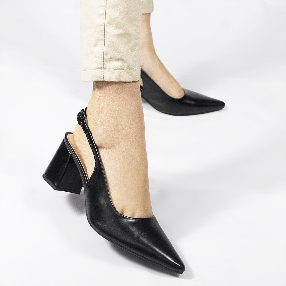 Scarpin Zatta Slingback Salto Bloco Aline Preto Preto 4
