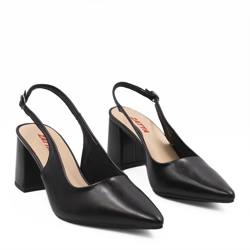 Scarpin Zatta Slingback Salto Bloco Aline Preto Preto 5