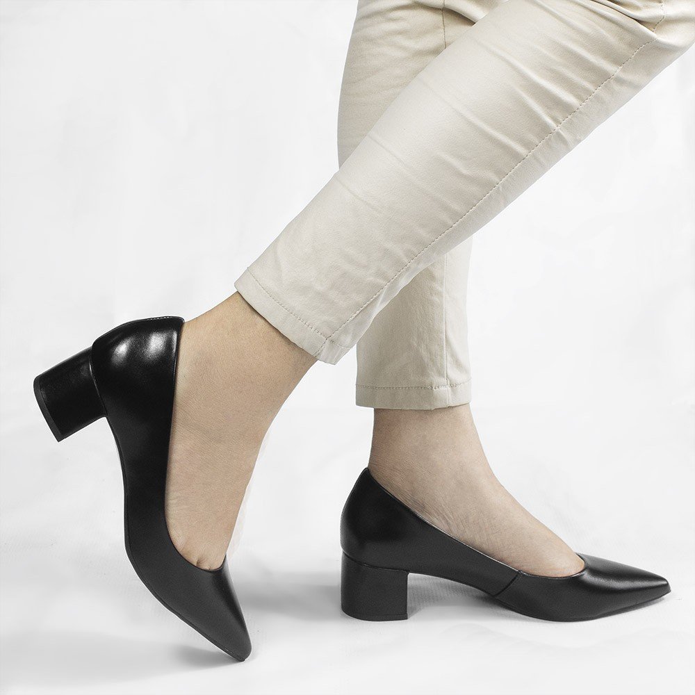 Scarpin Salto Bloco Baixo Leonor Preto Preto 7
