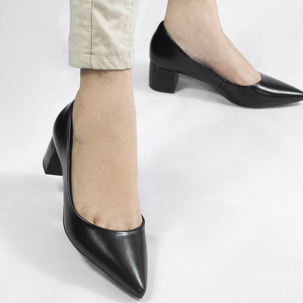 Scarpin Salto Bloco Baixo Leonor Preto Preto 3