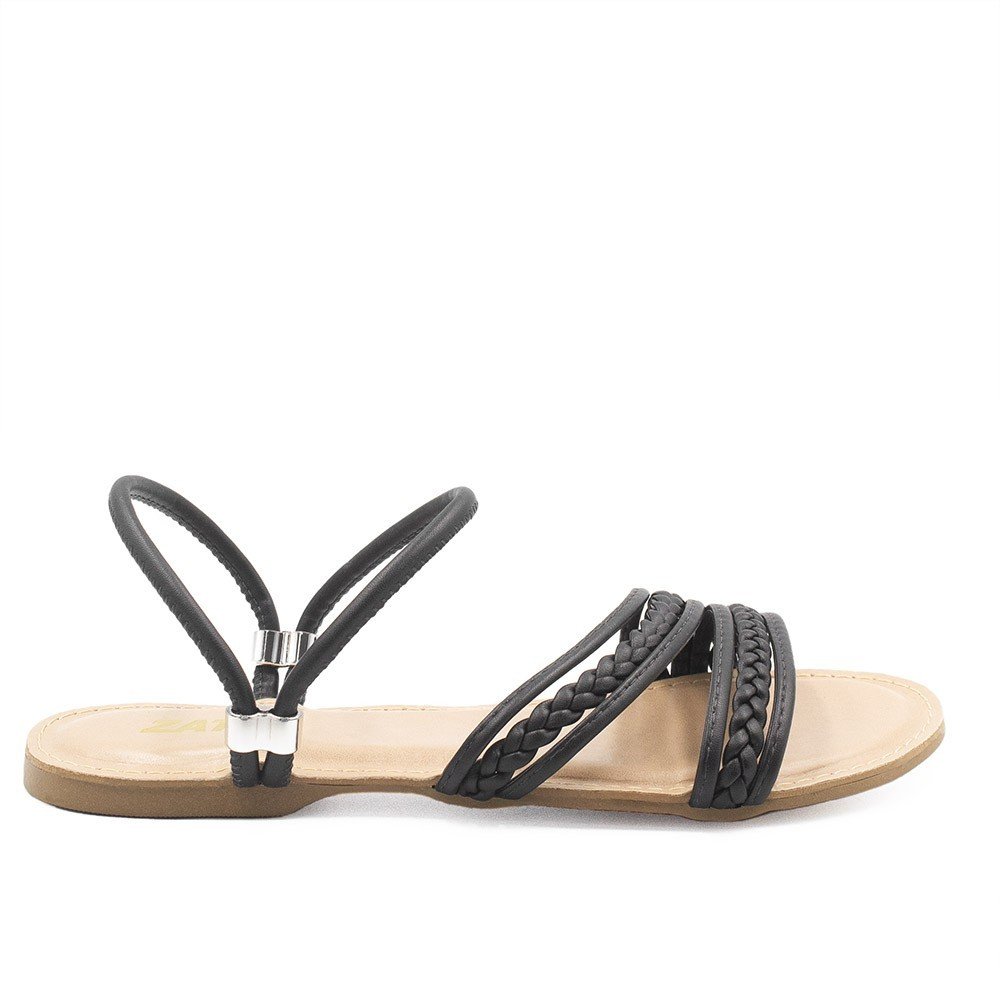 Sandália Zatta Rasteira Trançada Bella Preta Preto 2