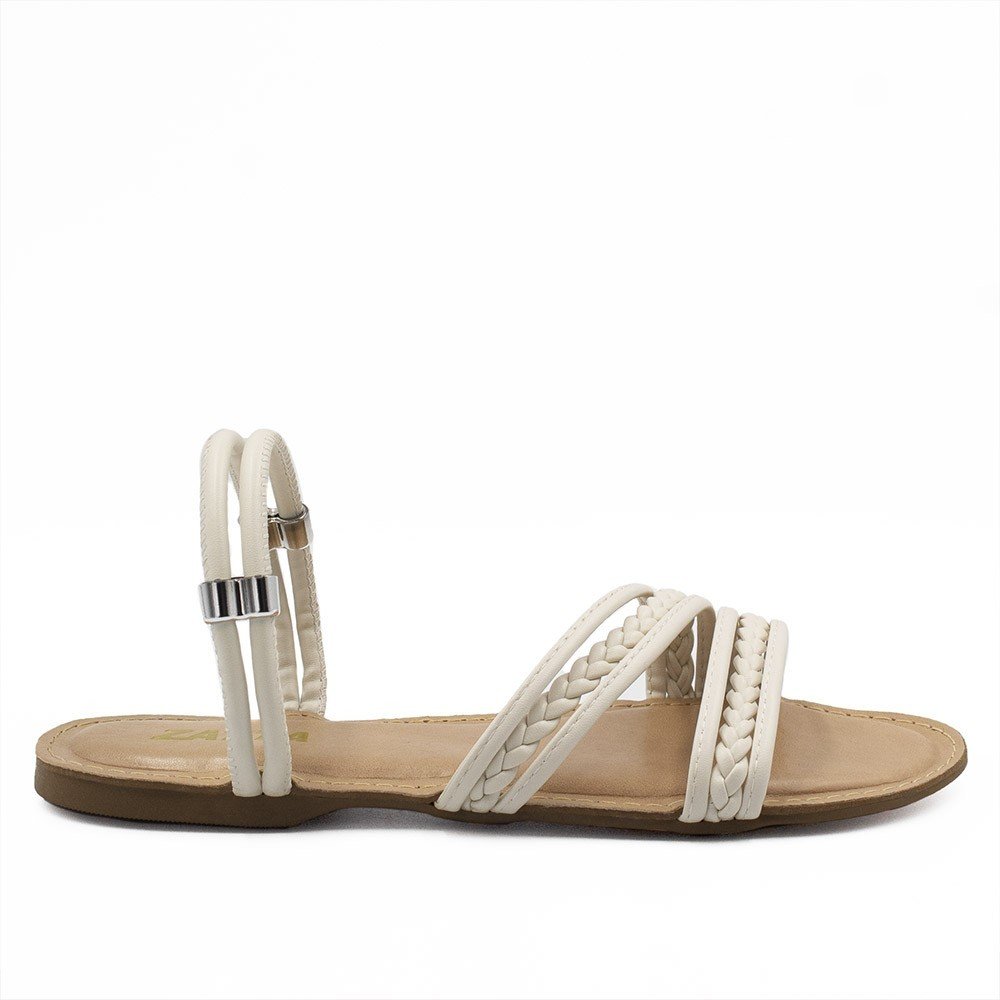 Sandália  Zatta Rasteira Trançada Bella Off White Branco 8