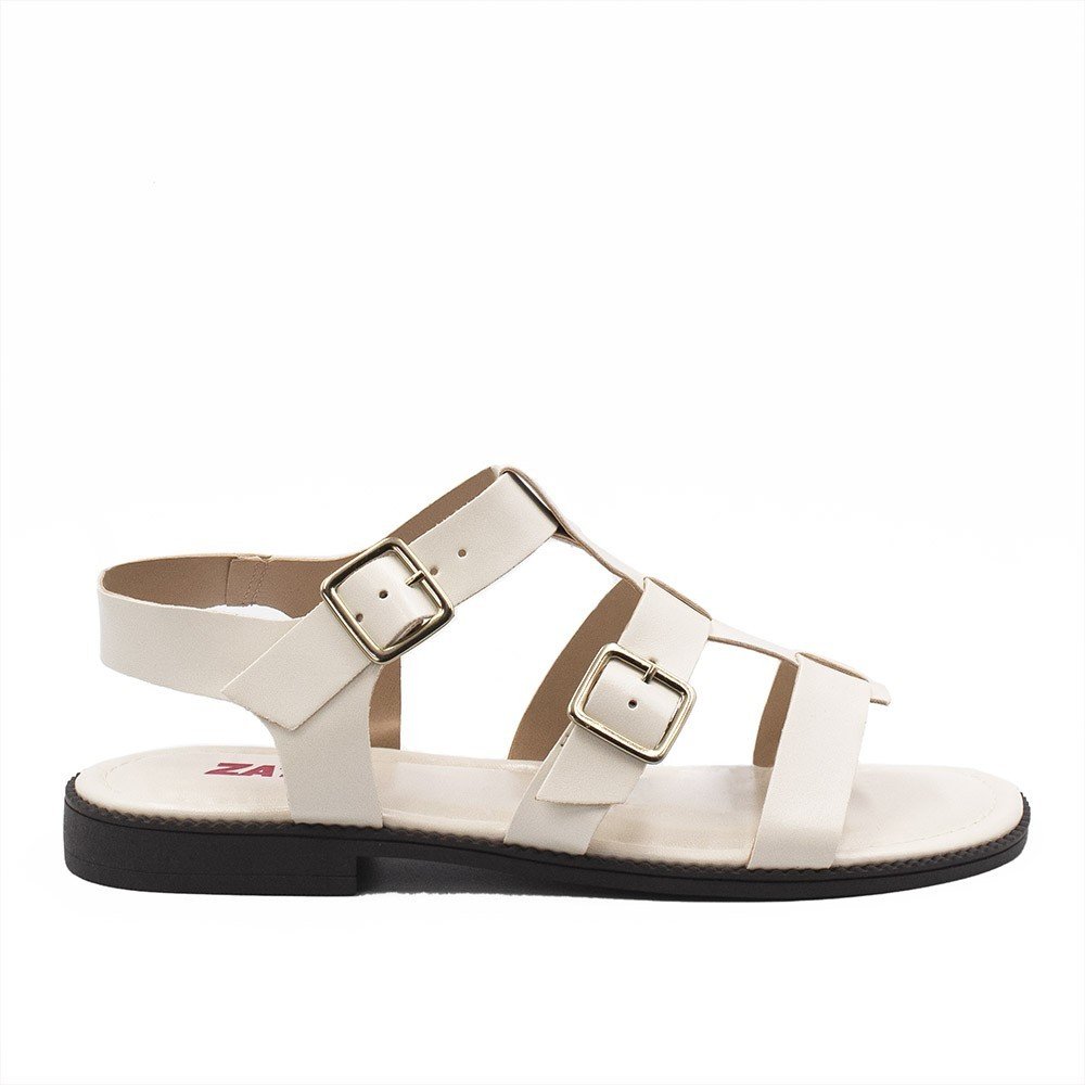 Sandália Rasteira Zatta Duas Fivelas Liah Off  White Off White 6