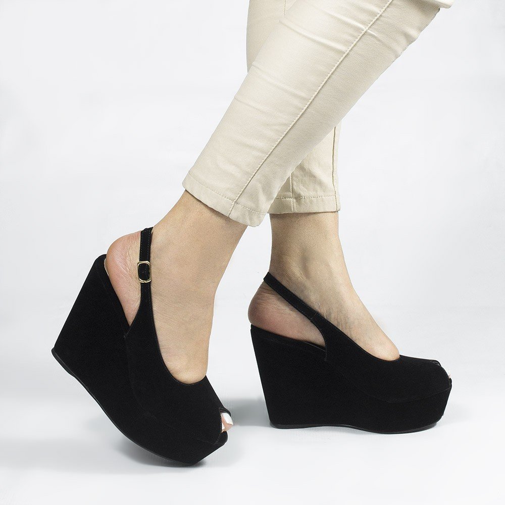Sandália Zatta  Anabela Peeptoe Anita Preto Preto 3