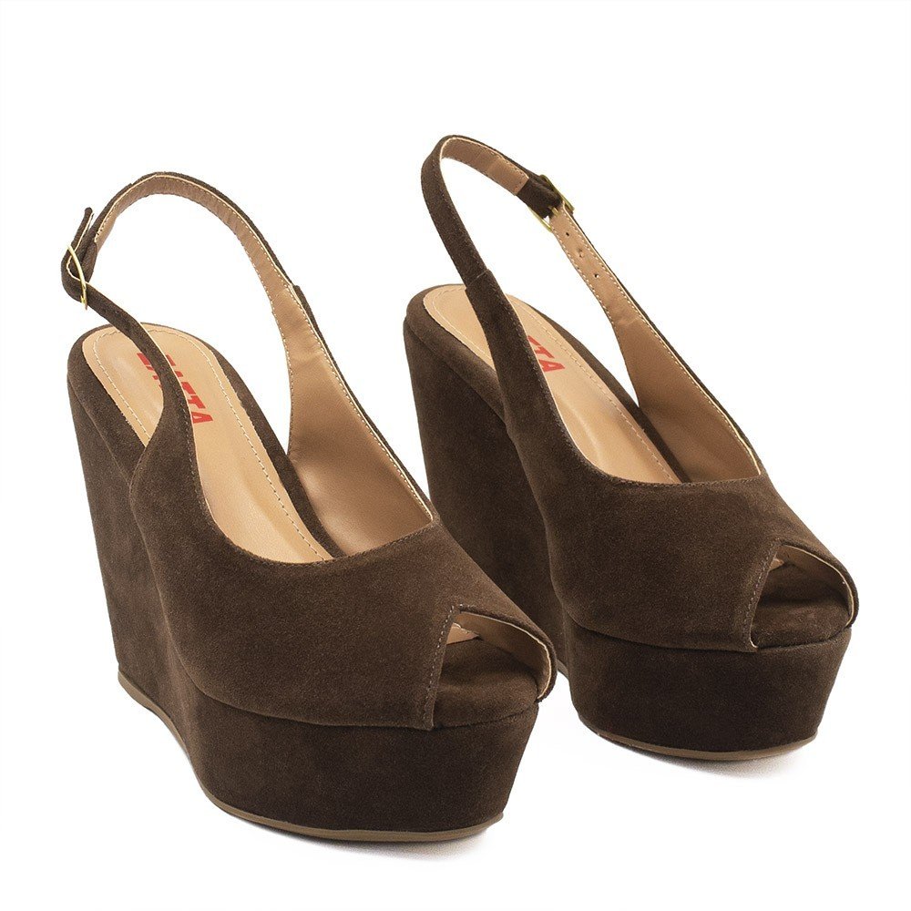 Sandália Zatta  Anabela Peeptoe Anita Marrom Marrom 3