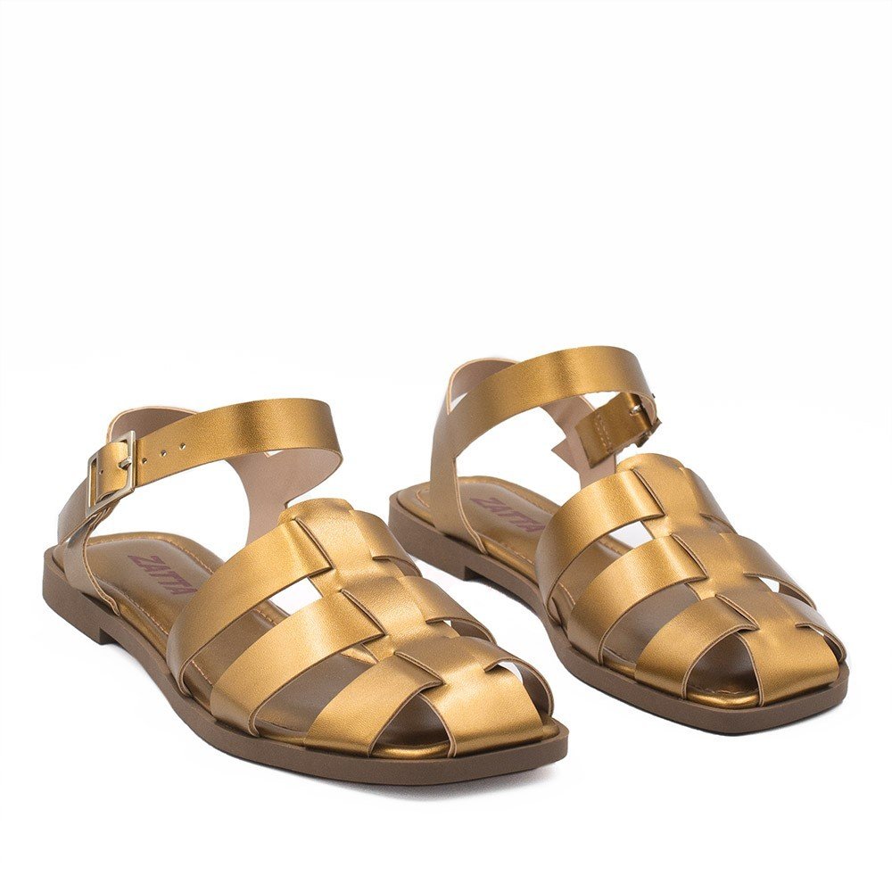 Sandália Rasteira Zatta Fechada na Frente Luma Bronze Dourado 3