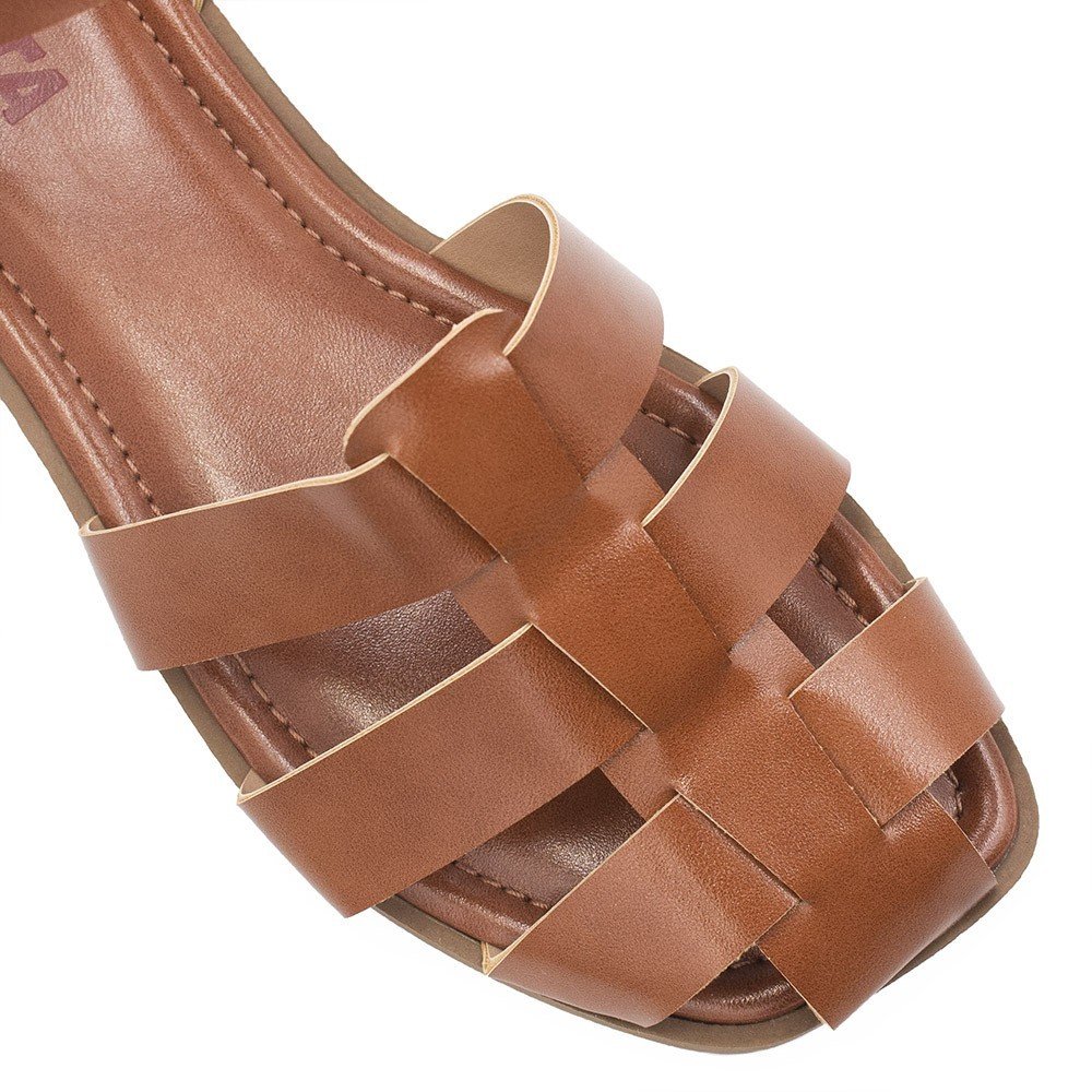 Sandália Rasteira Zatta Fechada na Frente Luma Caramelo Marrom 5