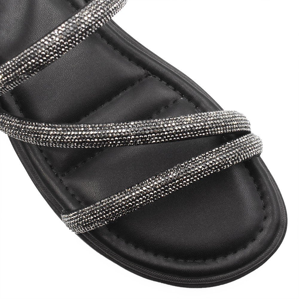 Sandália Papete Zatta Flat  Brilho Aurora Preta Preto 5