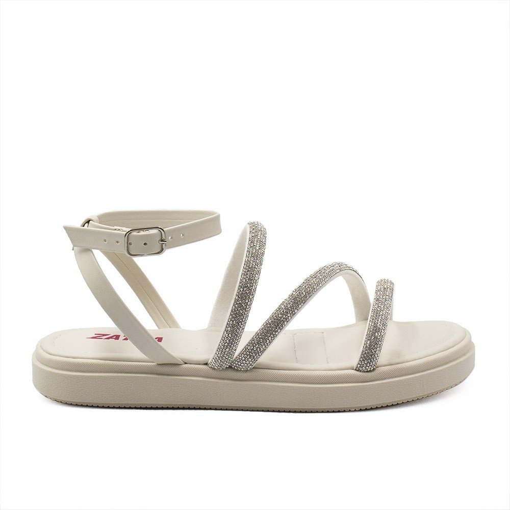 Sandália Papete Zatta Flat  Brilho Aurora Off White