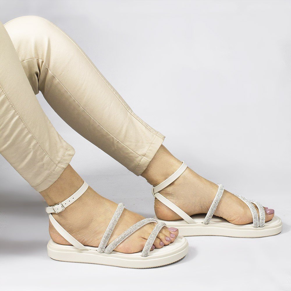 Sandália Papete Zatta Flat  Brilho Aurora Off White Branco 2
