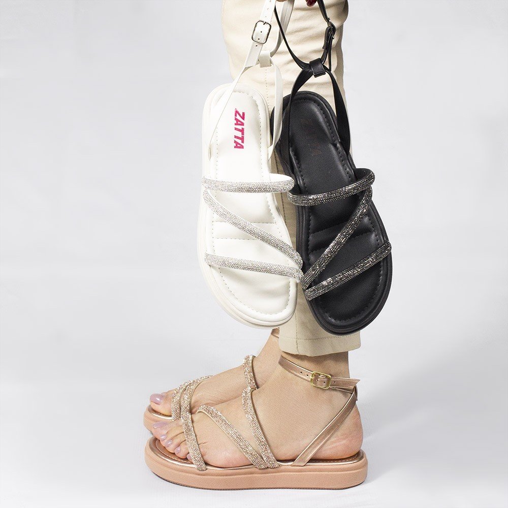 Sandália Papete Zatta Flat  Brilho Aurora Off White Branco 6