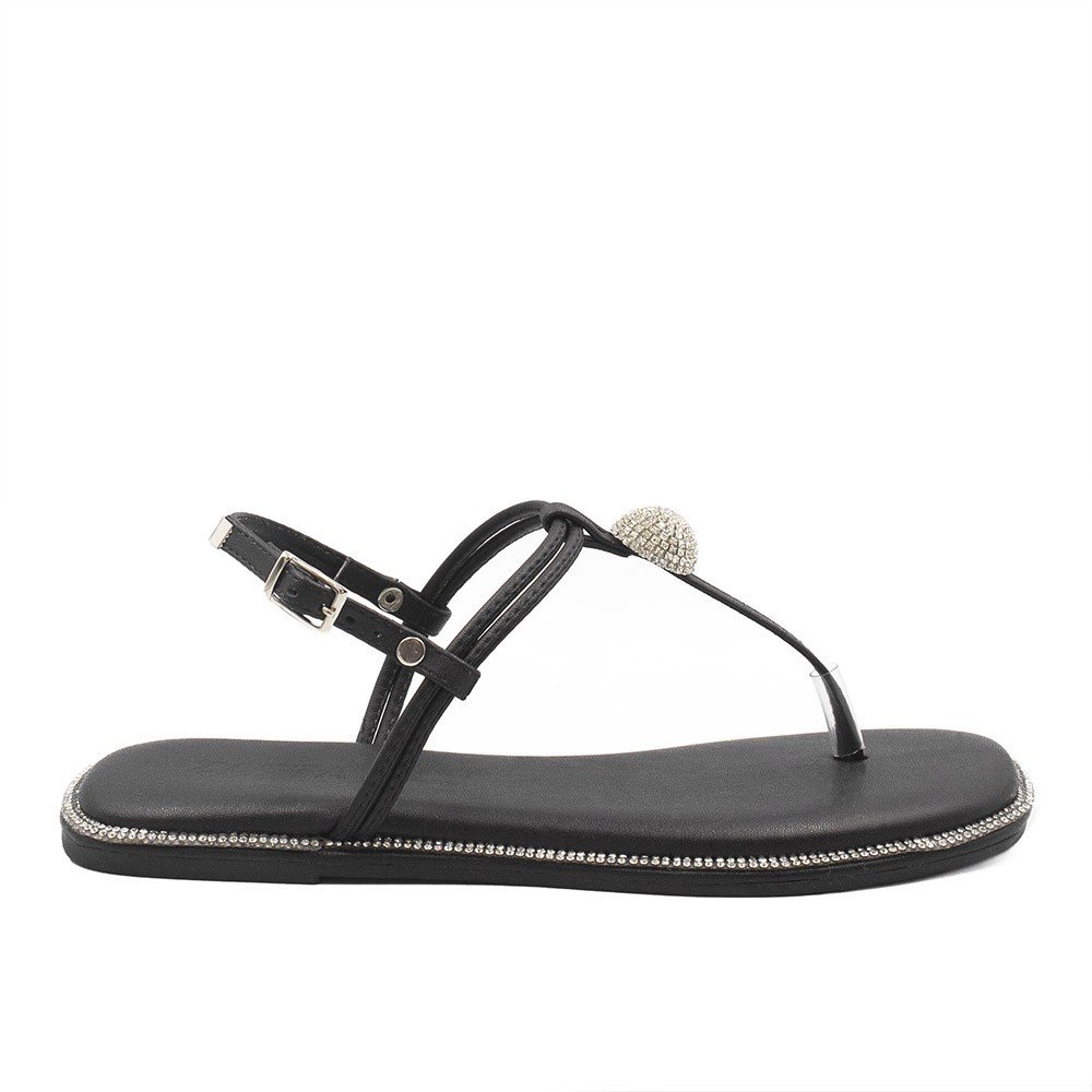 Sandália Rasteira Zatta Flat Brilho Consuelo Preto