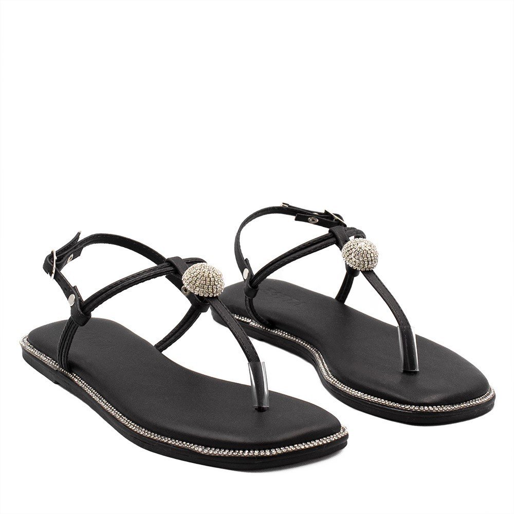 Sandália Rasteira Zatta Flat Brilho Consuelo Preto Preto 3