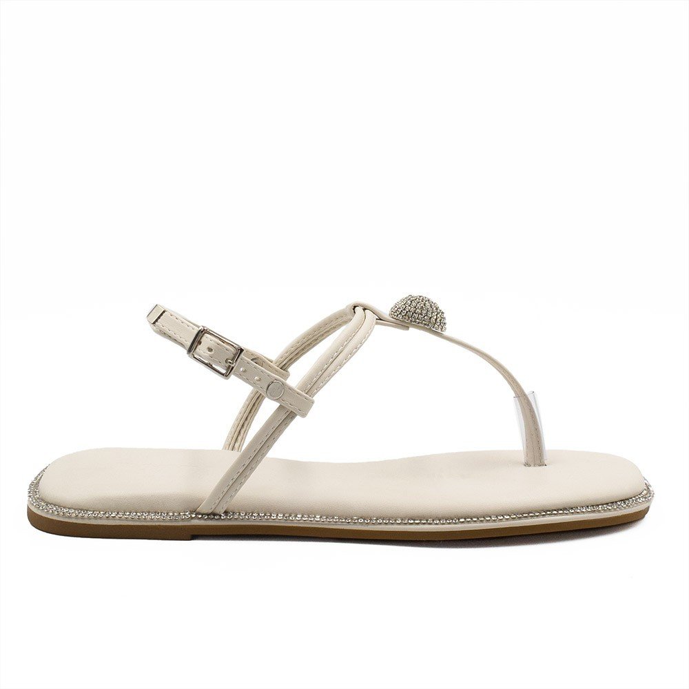 Sandália Rasteira Zatta Flat Brilho Consuelo Off White