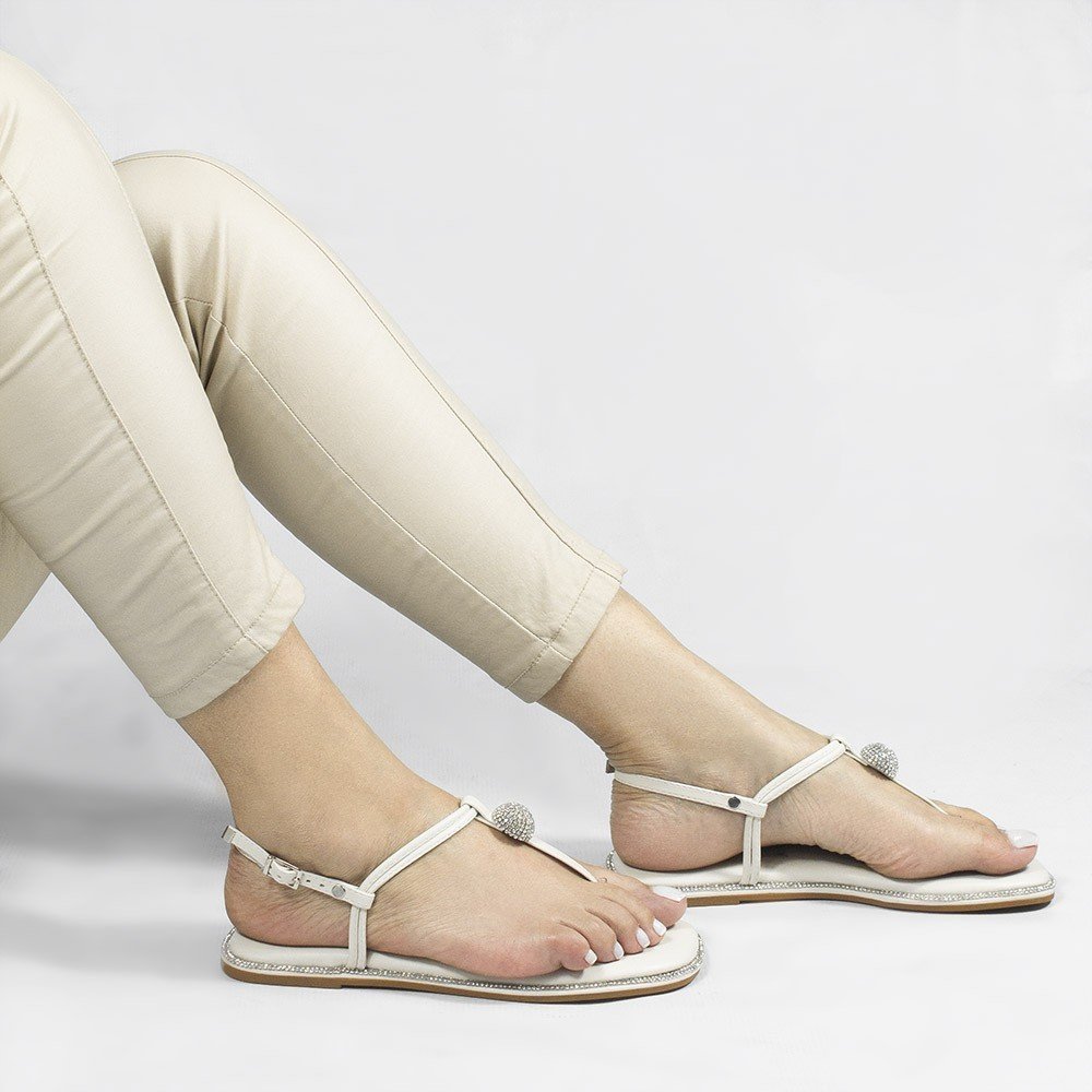 Sandália Rasteira Zatta Flat Brilho Consuelo Off White Branco 2