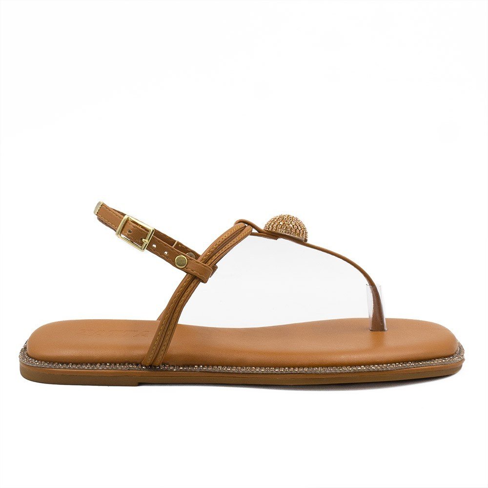 Sandália Rasteira Zatta Flat Brilho Consuelo Caramelo