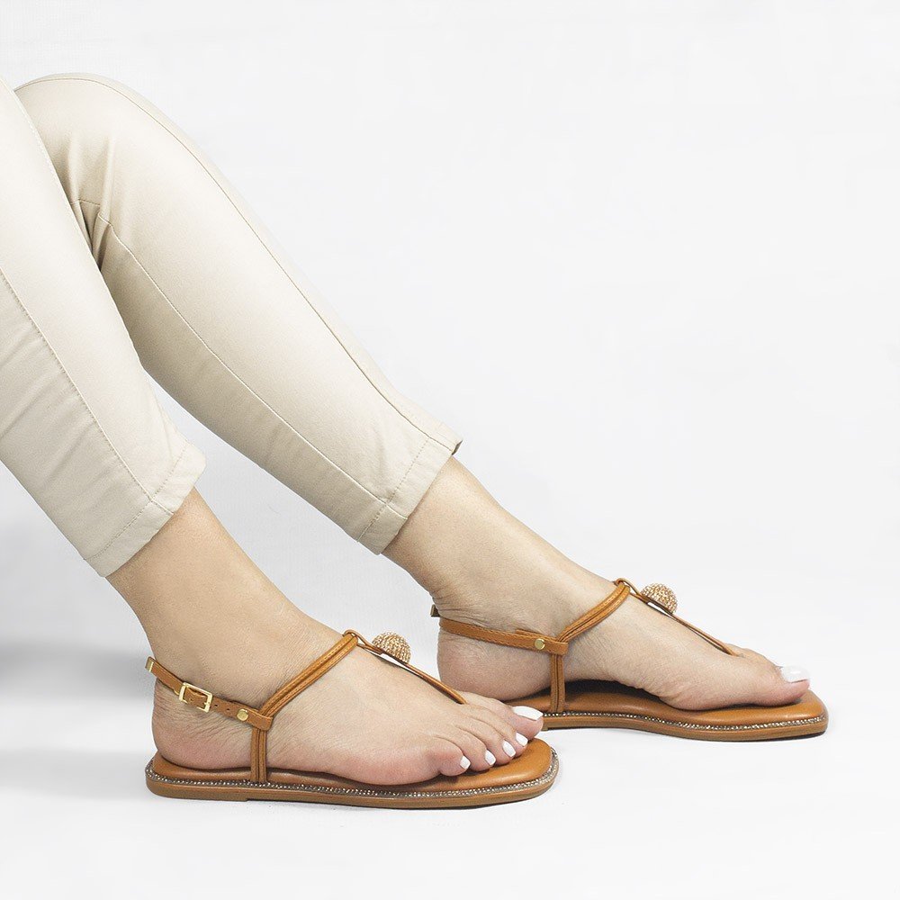 Sandália Rasteira Zatta Flat Brilho Consuelo Caramelo Marrom 2