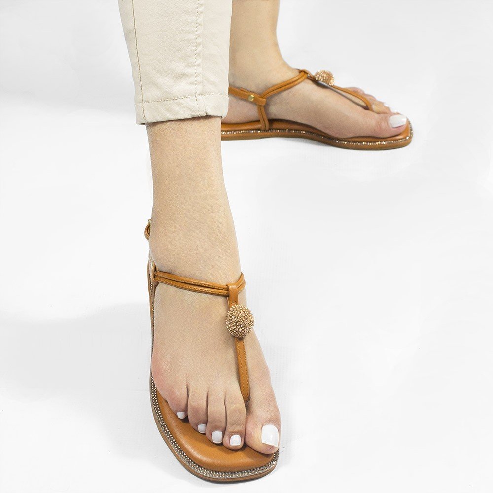 Sandália Rasteira Zatta Flat Brilho Consuelo Caramelo Marrom 4