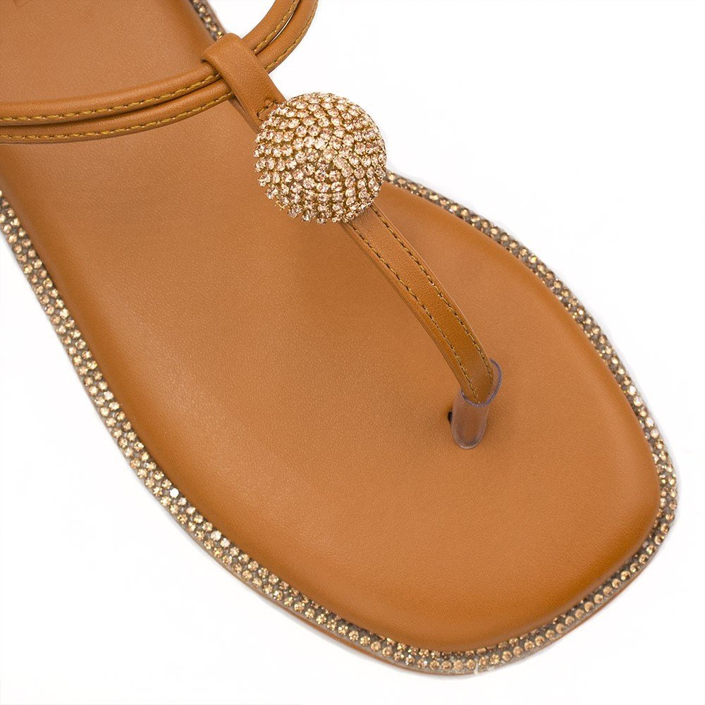 Sandália Rasteira Zatta Flat Brilho Consuelo Caramelo Marrom 5