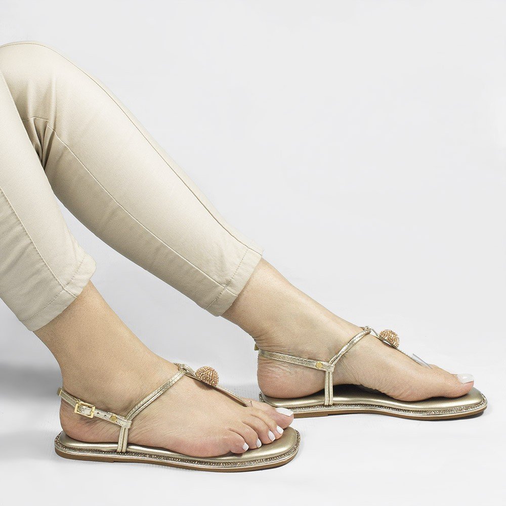 Sandália Rasteira Zatta Flat Brilho Consuelo Dourada Dourado 2