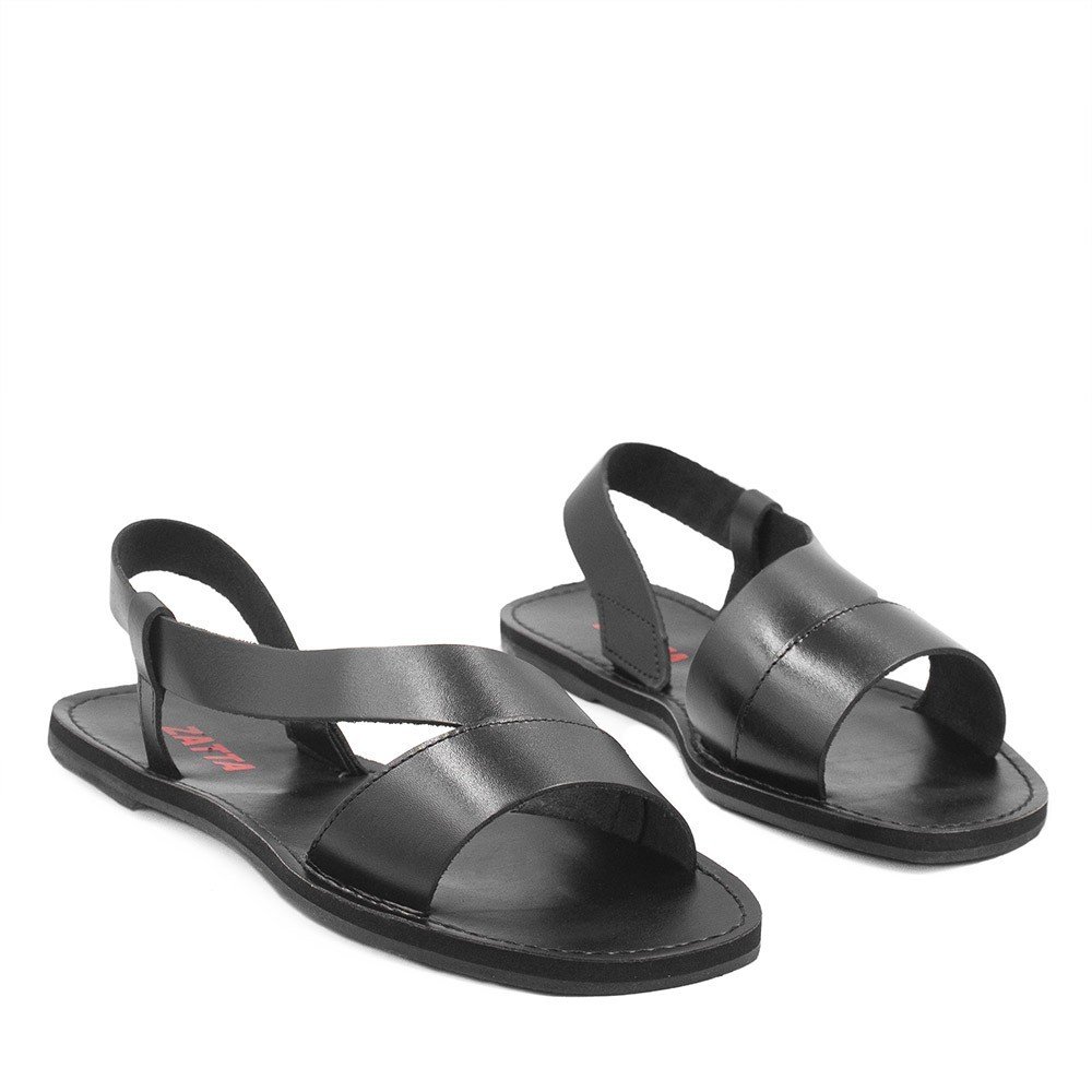 Sandália Rasteira Zatta Couro Flat Gabriela Preta Preto 3