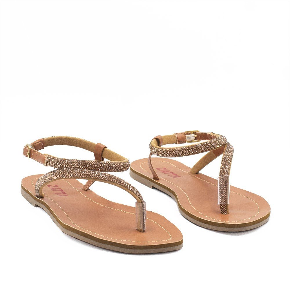 Sandália Rasteira Zatta Dedo  Brilho Magda Caramelo Marrom 3