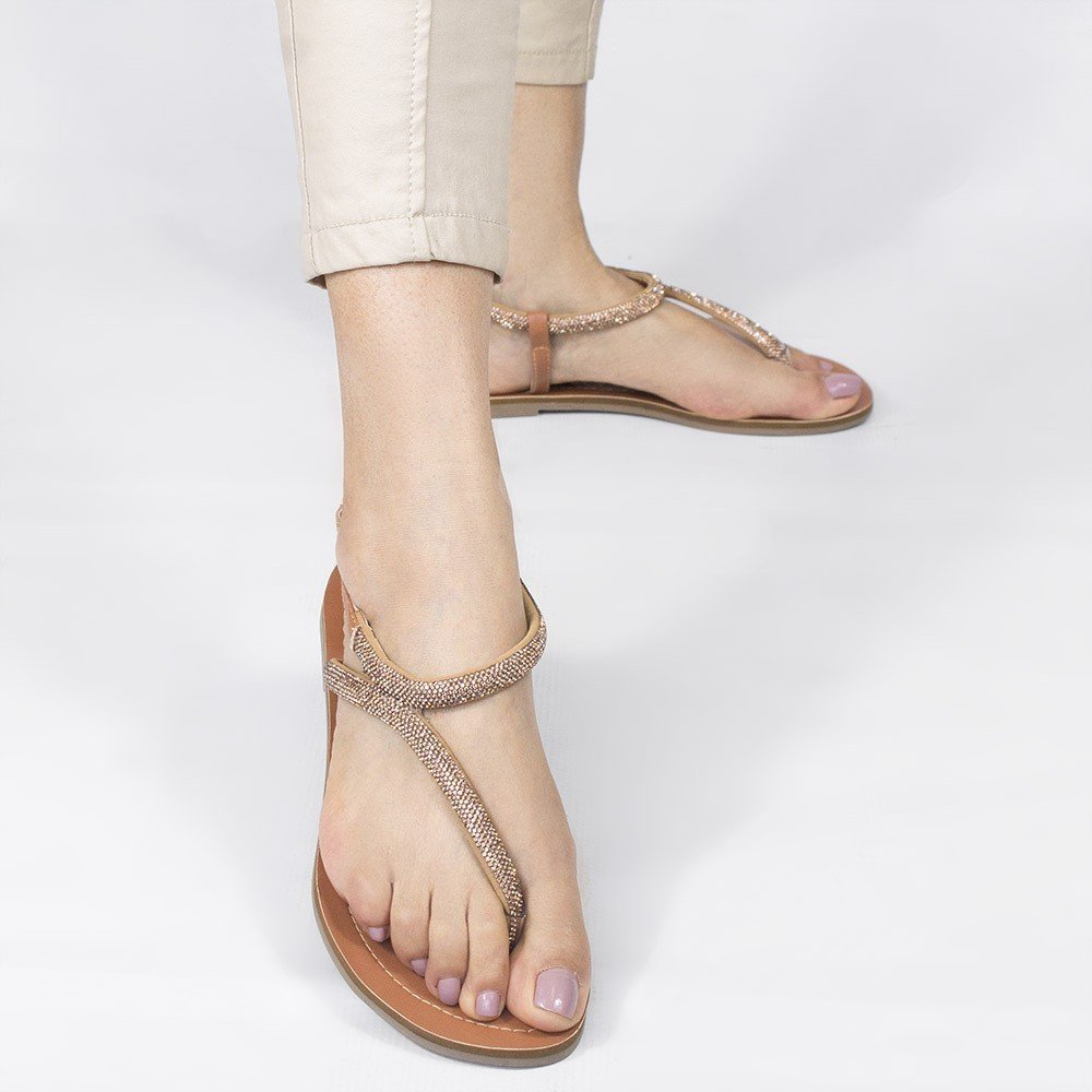 Sandália Rasteira Zatta Dedo  Brilho Magda Caramelo Marrom 4