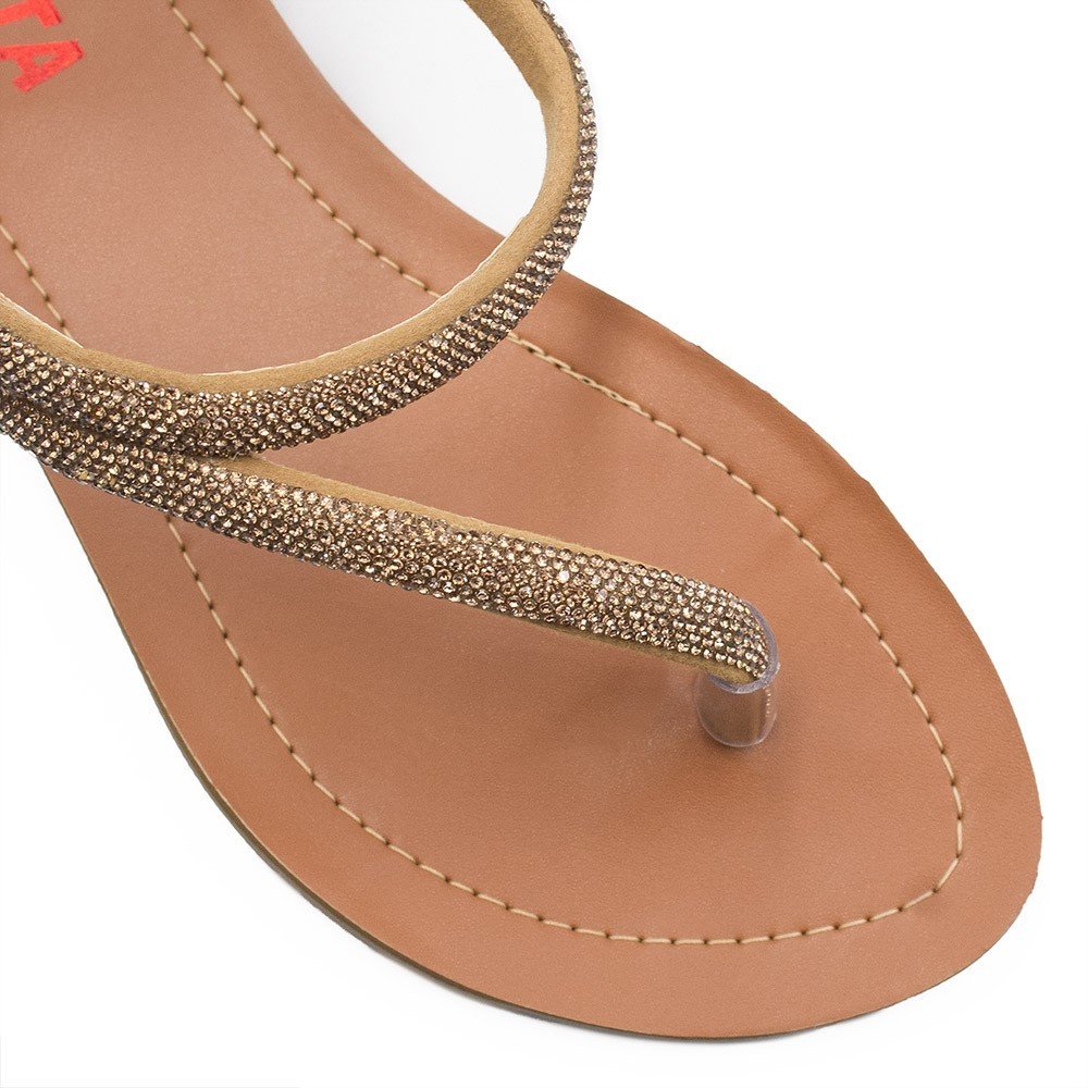 Sandália Rasteira Zatta Dedo  Brilho Magda Caramelo Marrom 5