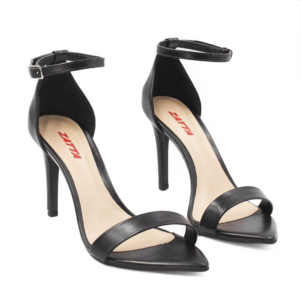 Sandália Zatta Salto Alto BicoFolha Sofia  Preto Preto 3