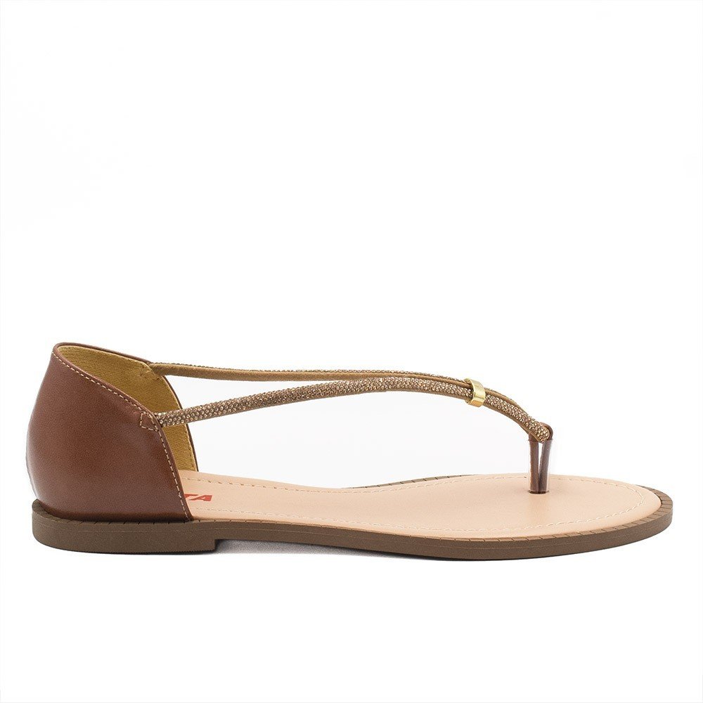 Sandália Rasteira Zatta Brilho Fechada Lady Caramelo