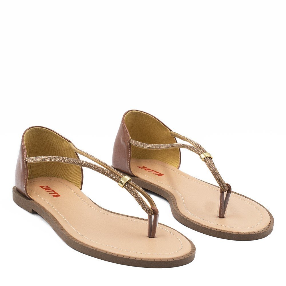 Sandália Rasteira Zatta Brilho Fechada Lady Caramelo Marrom 3
