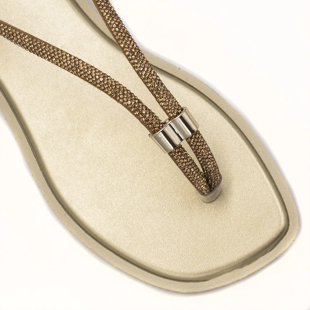 Sandália Rasteira Zatta Ajuste Brilho Débora Dourada Dourado 5