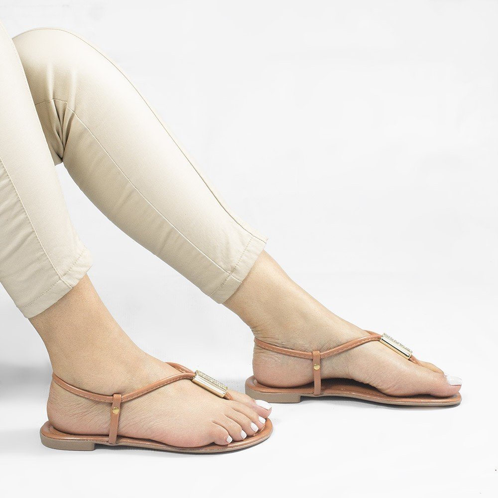 Sandália Rasteira Zatta Ajustável Brilho Cibele Nude Nude 2