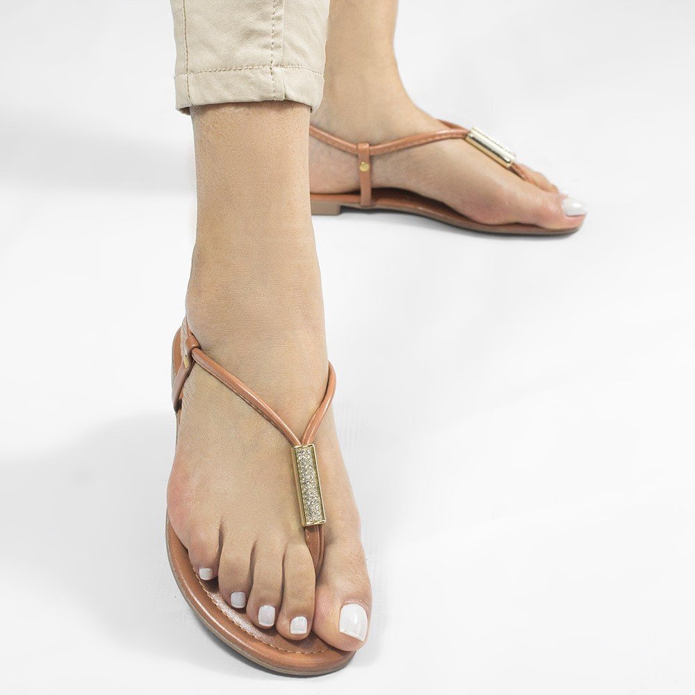 Sandália Rasteira Zatta Ajustável Brilho Cibele Nude Nude 5